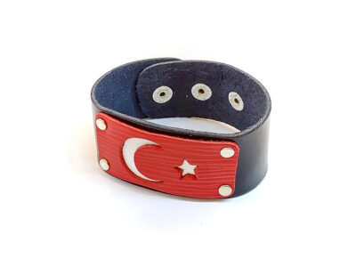 Türk Bayrağı Deri Bileklik #35-186